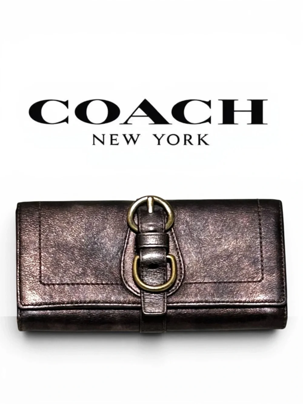 COACH Garcia Legacy Distressed/Textured Leather Trifold Long Wallet in Bronze